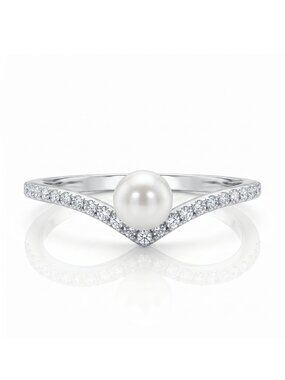 Dainty Pearl Wishbone Ring, 925 Sterling Silver Charmed Aroma